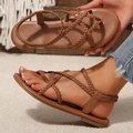 Flats Flip Flops Womens Summer Beach Vacation Daily Casual Thong Sandals Shoes Braided Cross Straps Stretchy Elastic Ankle Band Faux Leather