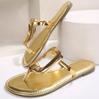 Casual Beach For Women Flat Sandals Round Toe Buckle Decorated Dressy Flip Flops Thong Sandals Slide Slippers Shoes, Vacationcore