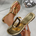 Casual Beach For Women Flat Sandals Round Toe Buckle Decorated Dressy Flip Flops Thong Sandals Slide Slippers Shoes, Vacationcore