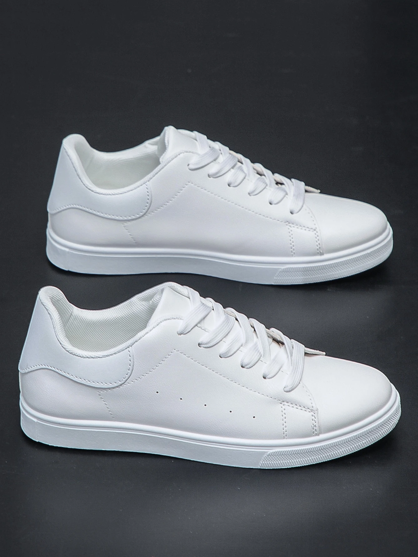 Men's Casual Sports Sneakers, Lightweight Non-Slip Flat Lace-Up White Shoes For All Seasons, Suitable For Students, Spring/Autumn Versatile Shoes For Men Valentines