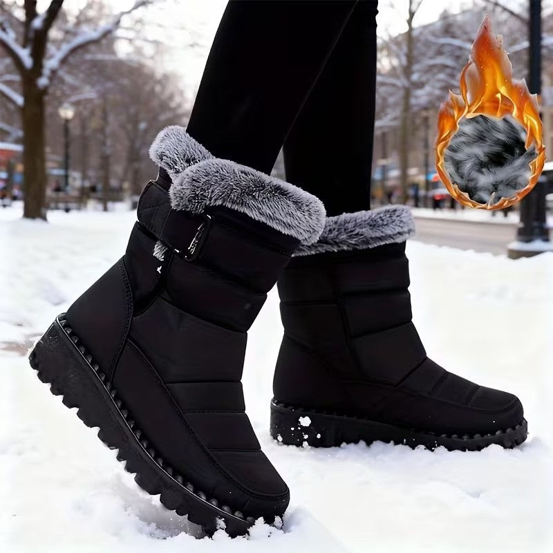 Winter Snow Boots Warm Fur Lined Outdoor Hiking Shoes Solid Color