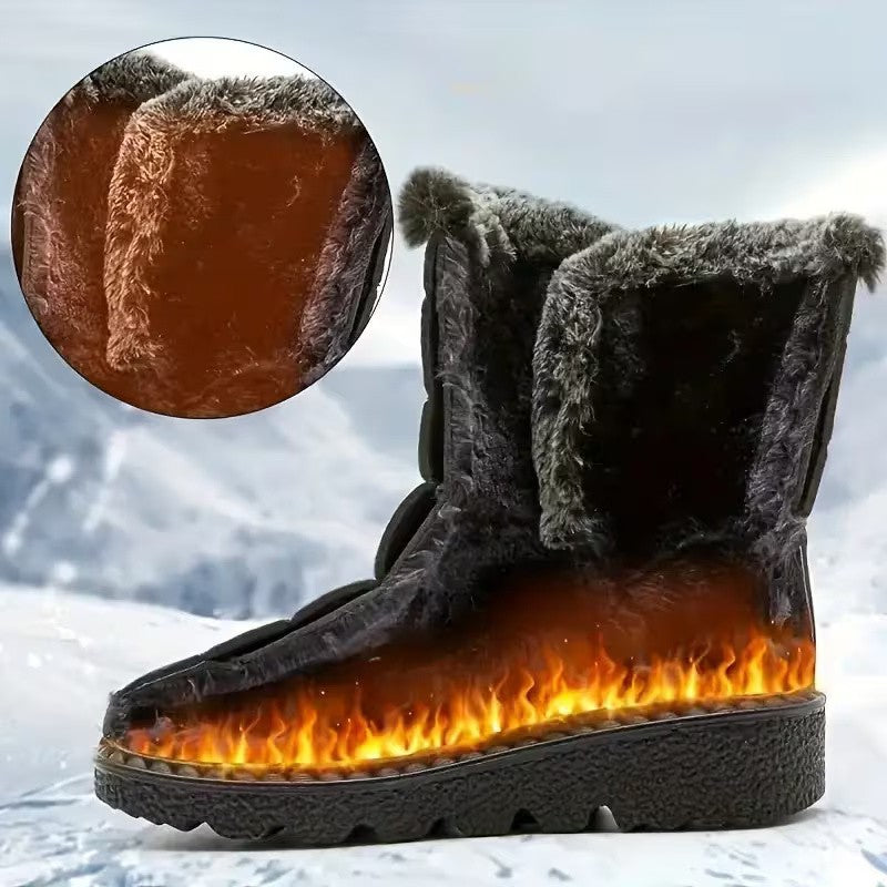 Winter Snow Boots Warm Fur Lined Outdoor Hiking Shoes Solid Color