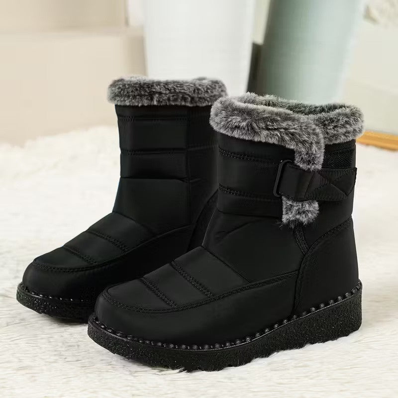 Winter Snow Boots Warm Fur Lined Outdoor Hiking Shoes Solid Color