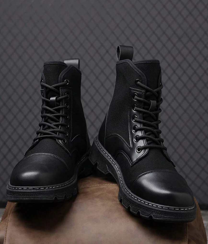 Men's Lace Up Mid Top Shoes, PU/Canvas Upper And Non Slip PVC Sole, Lightweight