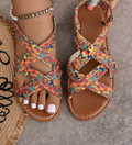 Women's Wide Fit Flat Sandals Criss Cross Strap Casual Beach Summer Lightweight