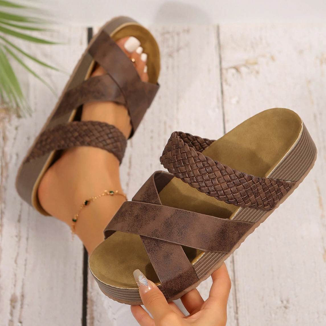 Women’s Braided Sandals Comfort Footbed Casual Flat Slip On Summer Shoes