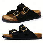 Women’s Slip-On Sandals Adjustable Buckle Straps Comfort Cork Footbed Slide Flat