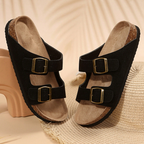 Women’s Slip-On Sandals Adjustable Buckle Straps Comfort Cork Footbed Slide Flat